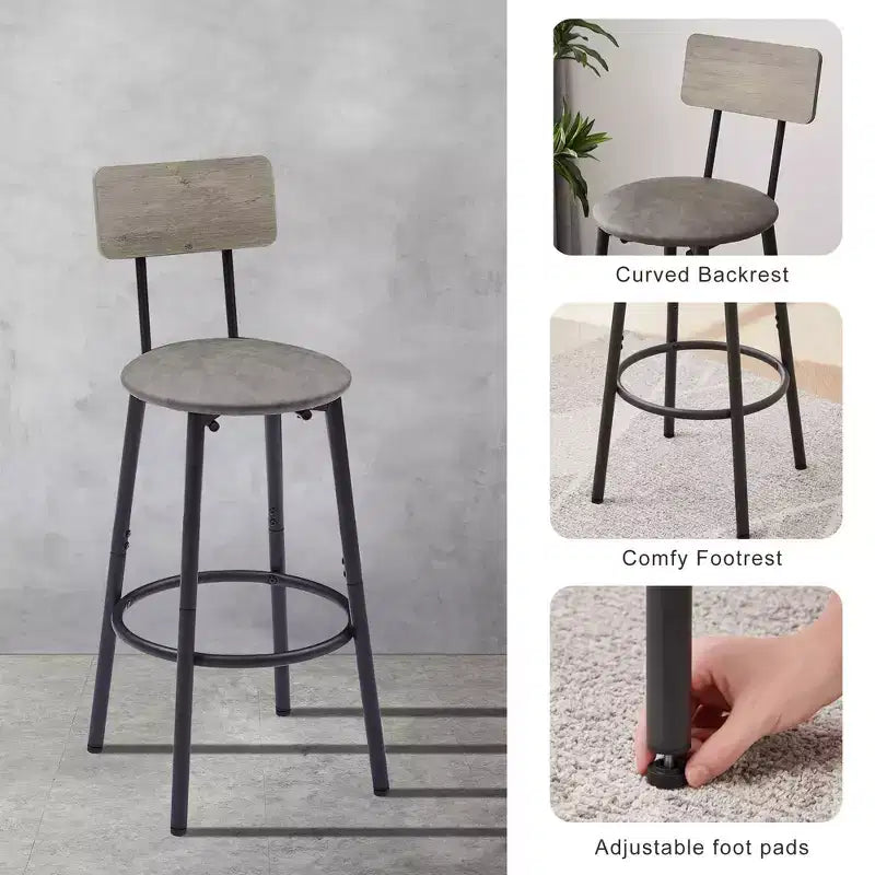 Ensemble de salle à manger 5 pièces, ensemble table de bar avec 4 tabourets rembourrés, dossier en bois, repose-pieds en forme d'anneau, pour salon, bureau, salle à manger