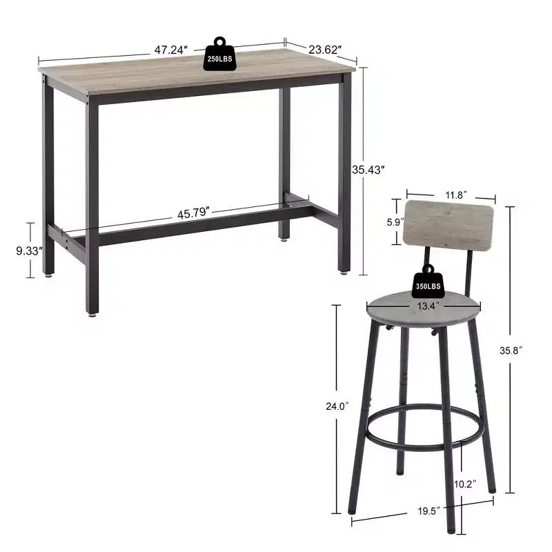 Ensemble de salle à manger 5 pièces, ensemble table de bar avec 4 tabourets rembourrés, dossier en bois, repose-pieds en forme d'anneau, pour salon, bureau, salle à manger