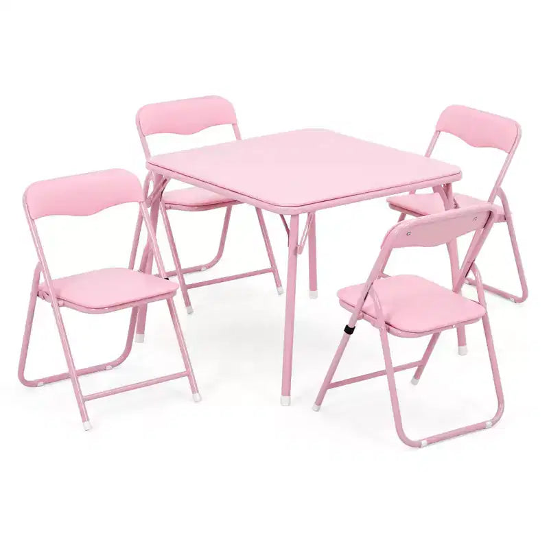 Comfortable Cushioned Kids Table and Chairs Set  5-Piece Folding Square Activity Table for Eating, Reading  Sturdy Metal Frame, Upholstered Seats