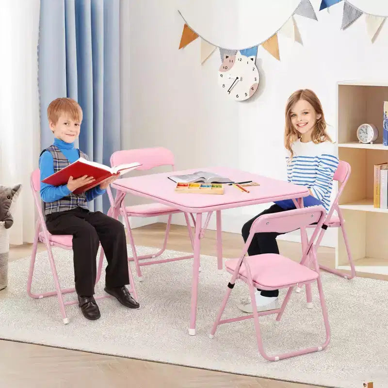 Ensemble de 5 chaises et table pour enfants, rembourré et confortable, table d'activités carrée pliable pour manger et lire, cadre en métal robuste, sièges rembourrés