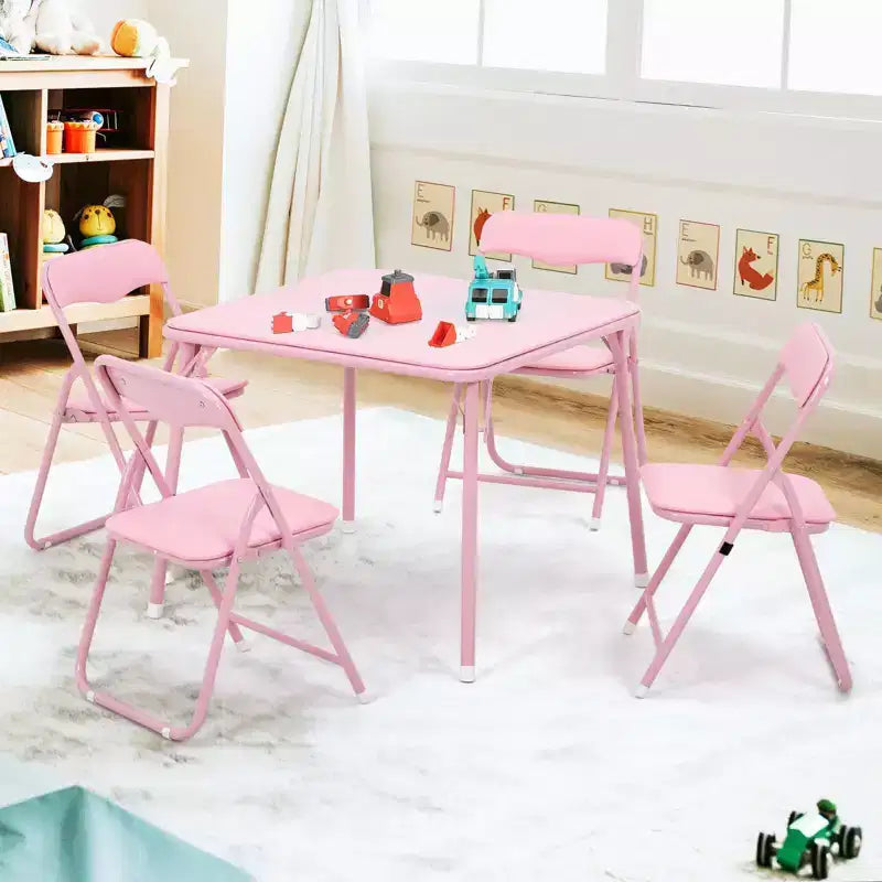 Ensemble de 5 chaises et table pour enfants, rembourré et confortable, table d'activités carrée pliable pour manger et lire, cadre en métal robuste, sièges rembourrés