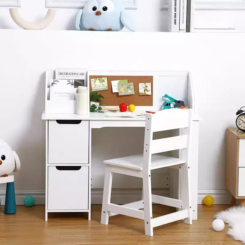 Ensemble bureau et chaise pour enfants Table d'étude en bois avec étagère de rangement et tableau d'affichage pour la maison/l'école