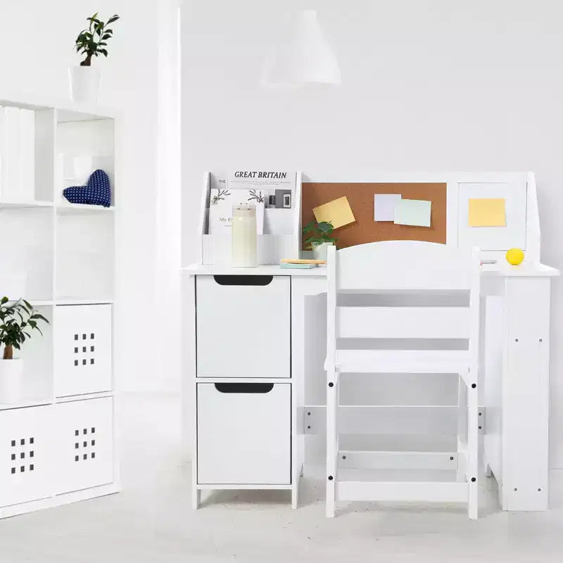 Ensemble bureau et chaise pour enfants Table d'étude en bois avec étagère de rangement et tableau d'affichage pour la maison/l'école