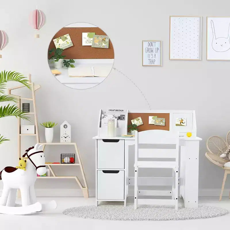 Ensemble bureau et chaise pour enfants Table d'étude en bois avec étagère de rangement et tableau d'affichage pour la maison/l'école