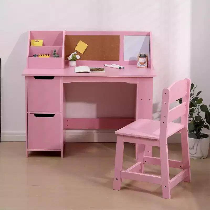 Ensemble bureau et chaise pour enfants Table d'étude en bois avec étagère de rangement et tableau d'affichage pour la maison/l'école