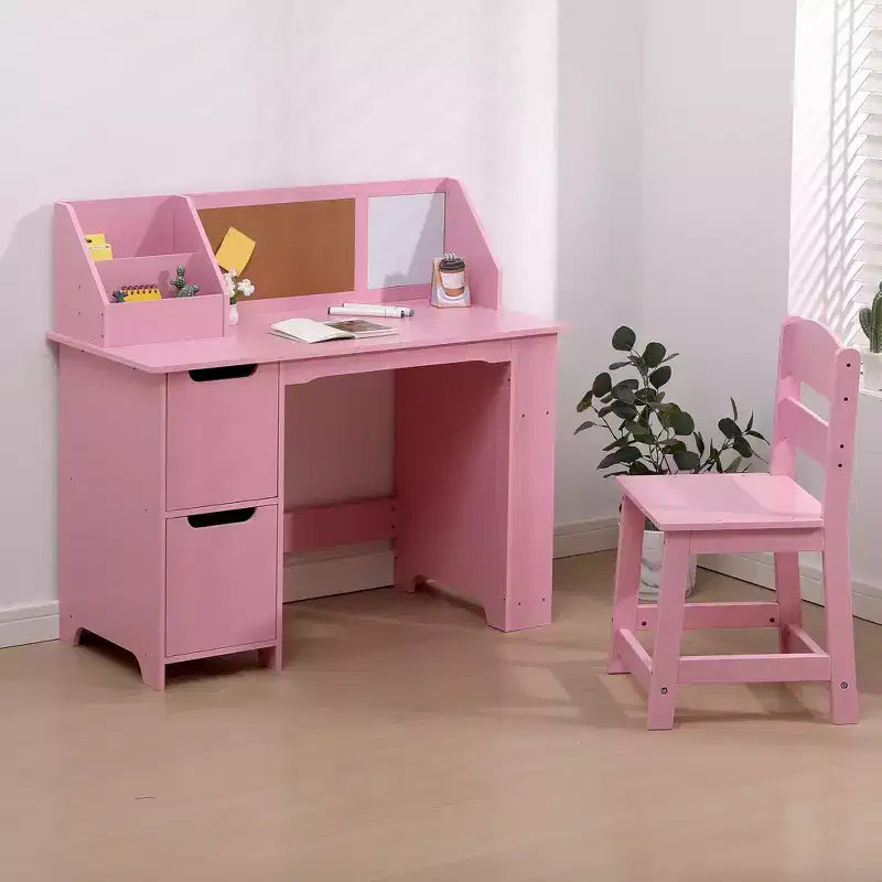 Ensemble bureau et chaise pour enfants Table d'étude en bois avec étagère de rangement et tableau d'affichage pour la maison/l'école