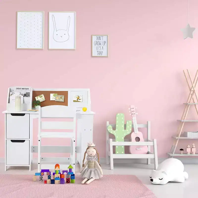 Ensemble bureau et chaise pour enfants Table d'étude en bois avec étagère de rangement et tableau d'affichage pour la maison/l'école