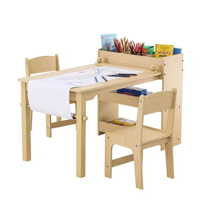 Etokfoks kids art table set with 2 chairs 2 in 1 toddler activity table and cabinet wood construction for craft play and learning