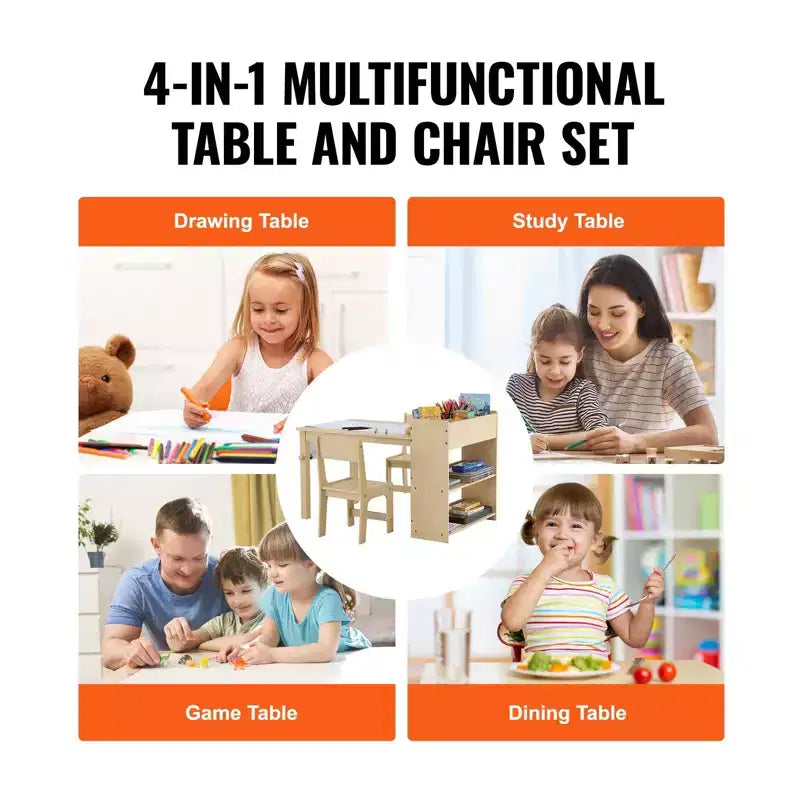 Table de jeu pour enfants Etokfoks avec 2 chaises, table d'activités et meuble de rangement 2 en 1 pour tout-petits, en bois, pour le bricolage, le jeu et l'apprentissage