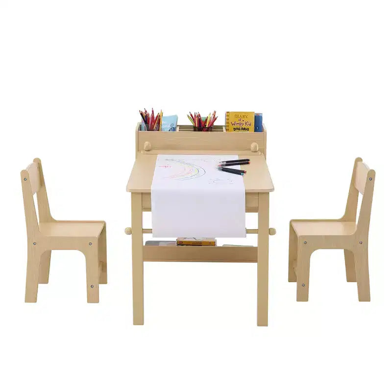 Table de jeu pour enfants Etokfoks avec 2 chaises, table d'activités et meuble de rangement 2 en 1 pour tout-petits, en bois, pour le bricolage, le jeu et l'apprentissage