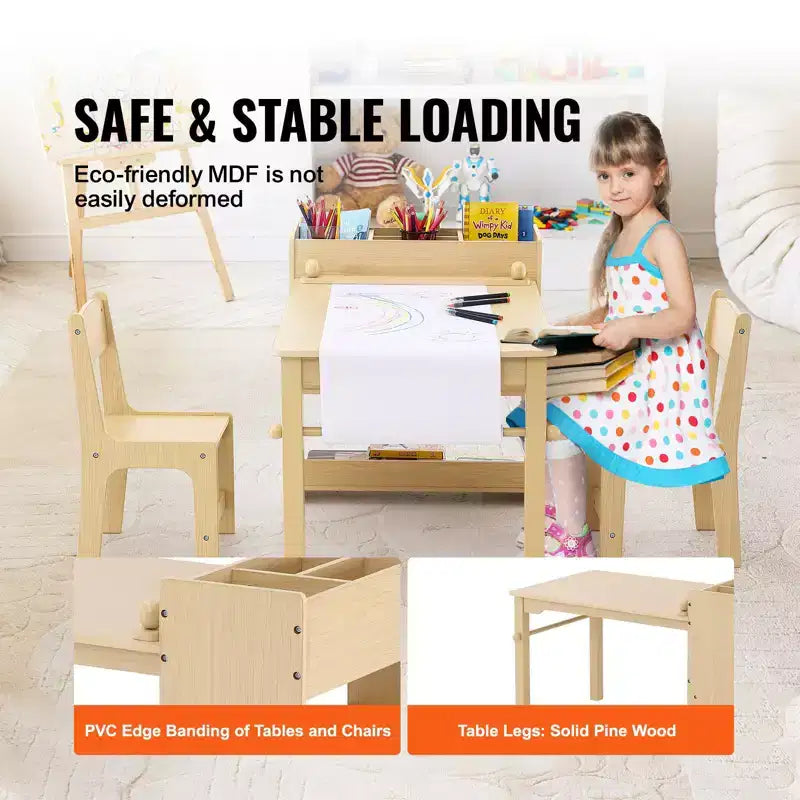 Table de jeu pour enfants Etokfoks avec 2 chaises, table d'activités et meuble de rangement 2 en 1 pour tout-petits, en bois, pour le bricolage, le jeu et l'apprentissage