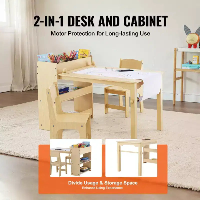 Table de jeu pour enfants Etokfoks avec 2 chaises, table d'activités et meuble de rangement 2 en 1 pour tout-petits, en bois, pour le bricolage, le jeu et l'apprentissage