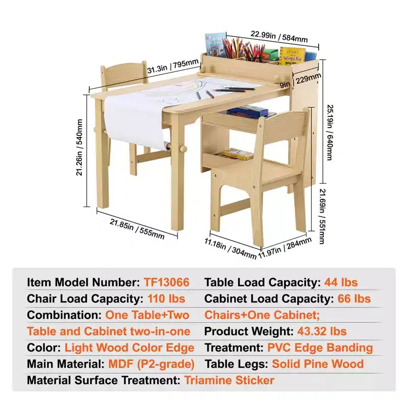 Table de jeu pour enfants Etokfoks avec 2 chaises, table d'activités et meuble de rangement 2 en 1 pour tout-petits, en bois, pour le bricolage, le jeu et l'apprentissage