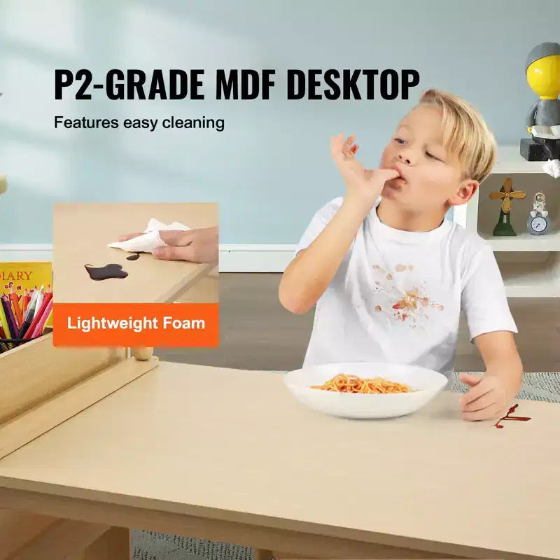Table de jeu pour enfants Etokfoks avec 2 chaises, table d'activités et meuble de rangement 2 en 1 pour tout-petits, en bois, pour le bricolage, le jeu et l'apprentissage