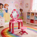 Etokfoks Kids Vanity Table with Stool Interactive Light Up Mirror and Sound 15 Accessories Pink Child Safe for Ages 3 to 6 17 in Wide