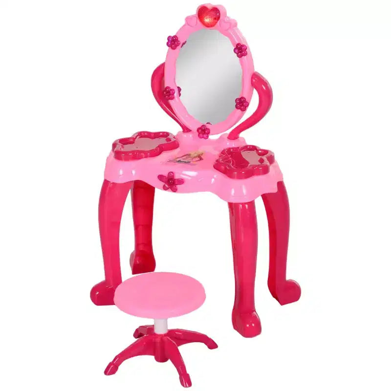 Table de toilette pour enfants Etokfoks avec tabouret, miroir interactif lumineux et sonore, 15 accessoires, rose, sans danger pour les enfants de 3 à 6 ans, 17 po de large