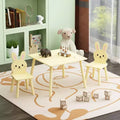 Etokfoks Kids Table and Chair Set with 2 Bunny Chairs Wooden Activity Table for Toddlers Animal Design for Playroom Bedroom Classroom Cream Yellow