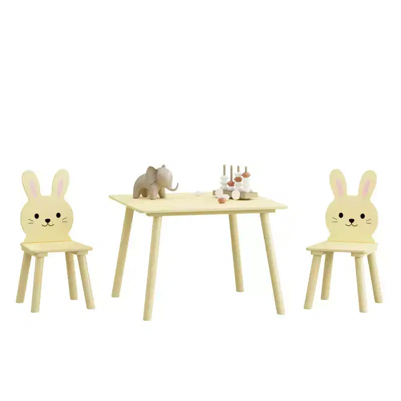 Ensemble Table et Chaises Etokfoks pour Enfants avec 2 Chaises Lapin Table d'Activité en Bois pour Tout-petits Design Animal pour Salle de Jeux Chambre Salle de Classe Crème Jaune