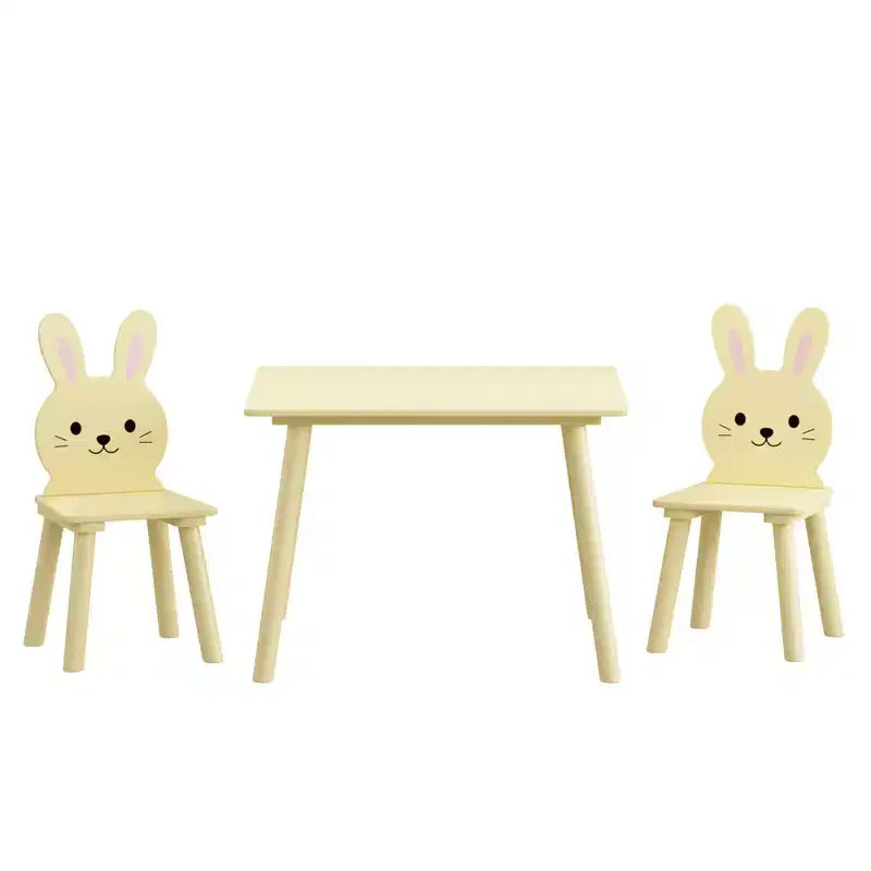 Ensemble Table et Chaises Etokfoks pour Enfants avec 2 Chaises Lapin Table d'Activité en Bois pour Tout-petits Design Animal pour Salle de Jeux Chambre Salle de Classe Crème Jaune