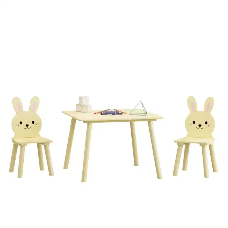 Ensemble Table et Chaises Etokfoks pour Enfants avec 2 Chaises Lapin Table d'Activité en Bois pour Tout-petits Design Animal pour Salle de Jeux Chambre Salle de Classe Crème Jaune