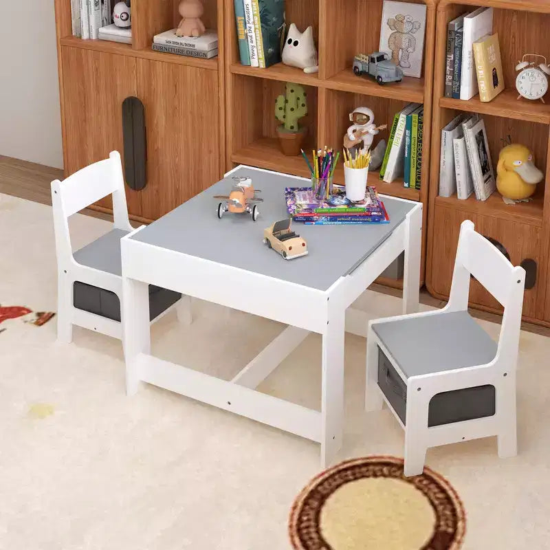Table et chaise pour enfants Etokfoks blanc gris MDF 3 en 1 table d'activités avec tiroirs de rangement pour le dessin la lecture les loisirs salle de jeux