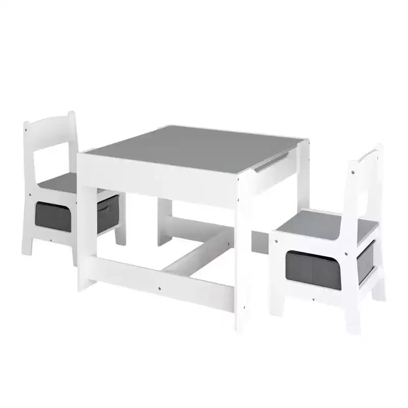 Table et chaise pour enfants Etokfoks blanc gris MDF 3 en 1 table d'activités avec tiroirs de rangement pour le dessin la lecture les loisirs salle de jeux