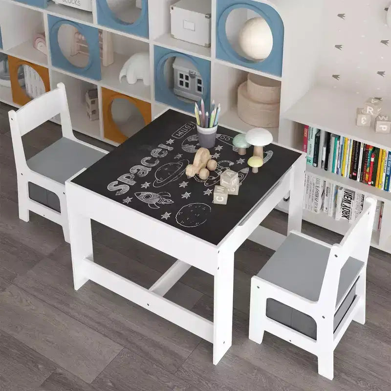 Table et chaise pour enfants Etokfoks blanc gris MDF 3 en 1 table d'activités avec tiroirs de rangement pour le dessin la lecture les loisirs salle de jeux