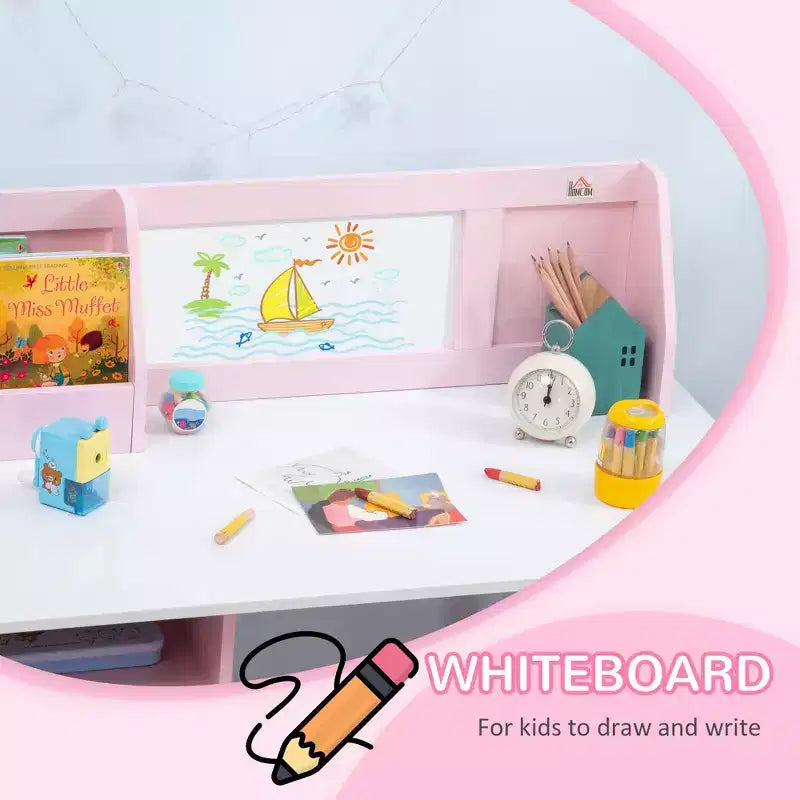 Etokfoks Ensemble bureau et chaise pour enfants avec tableau blanc Grand meuble de rangement pour l'art et les études 90x45x85 cm Rose