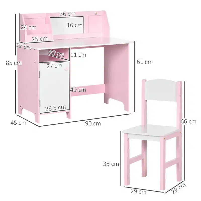 Etokfoks Ensemble bureau et chaise pour enfants avec tableau blanc Grand meuble de rangement pour l'art et les études 90x45x85 cm Rose