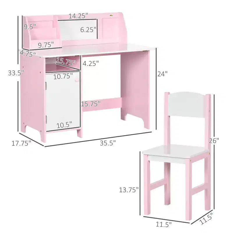 Etokfoks Ensemble bureau et chaise pour enfants avec tableau blanc Grand meuble de rangement pour l'art et les études 90x45x85 cm Rose