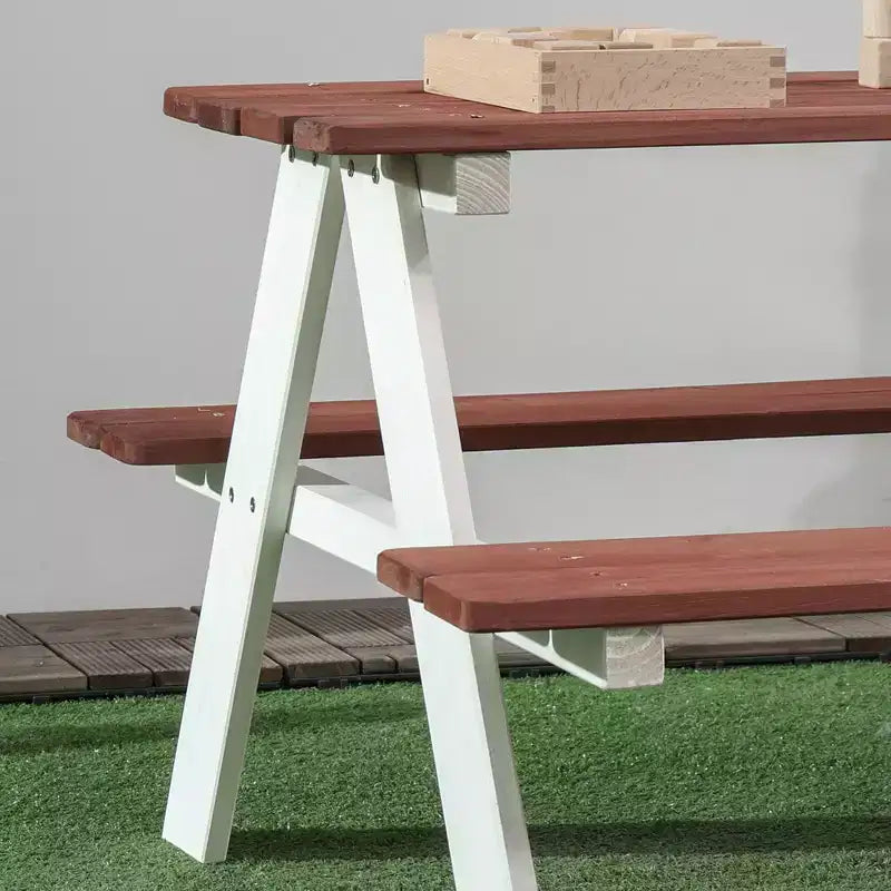 Etokfoks Ensemble table et bancs de pique-nique en bois pour enfants, pour jardin et extérieur, de 3 à 8 ans, 89 cm (L) x 79 cm (l) x 50 cm (H)