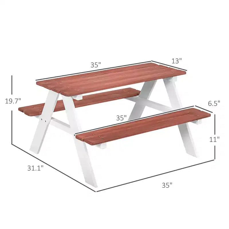 Etokfoks Ensemble table et bancs de pique-nique en bois pour enfants, pour jardin et extérieur, de 3 à 8 ans, 89 cm (L) x 79 cm (l) x 50 cm (H)