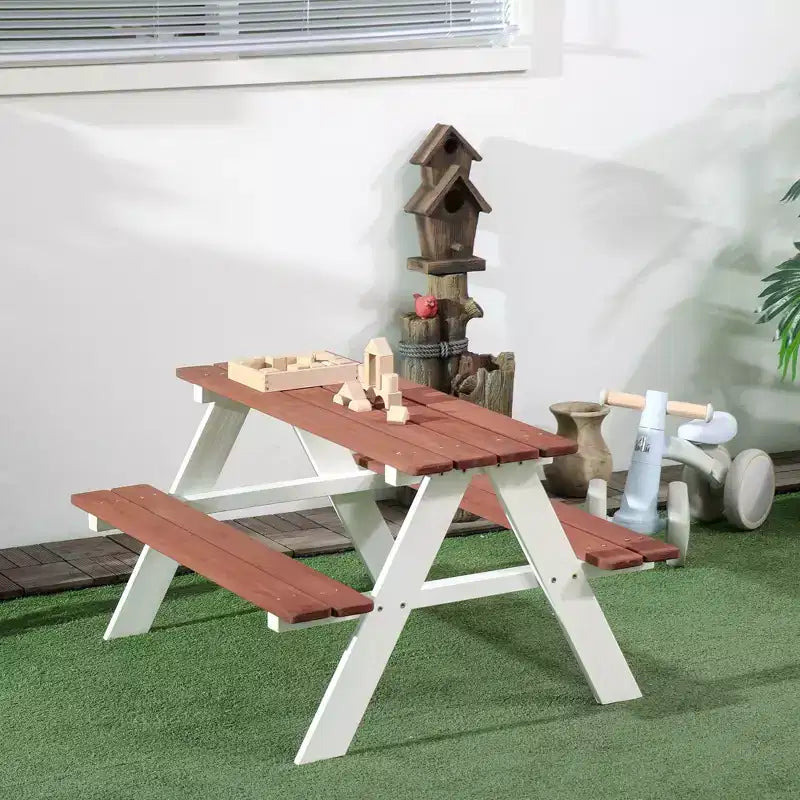 Etokfoks Ensemble table et bancs de pique-nique en bois pour enfants, pour jardin et extérieur, de 3 à 8 ans, 89 cm (L) x 79 cm (l) x 50 cm (H)