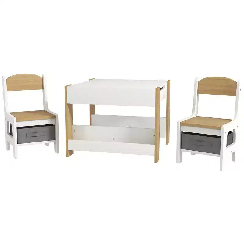 Table et chaises pour enfants Etokfoks, ensemble 3 pièces, plateau réversible, tableau noir, tiroirs de rangement, étagère pour salle de jeux, crèche, 3-8 ans, gris