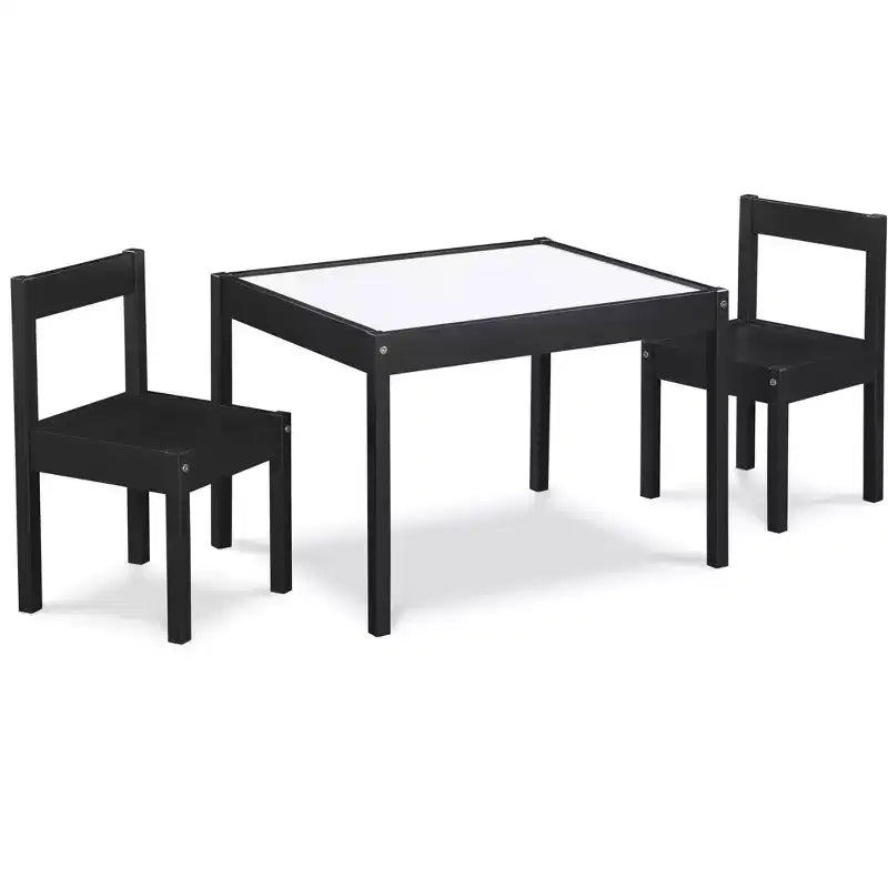 Etokfoks 3 Piece Dry Erase Kids Table and Two Chair Set Black Solid Wood Construction Creative Play Area for Drawing and Homework