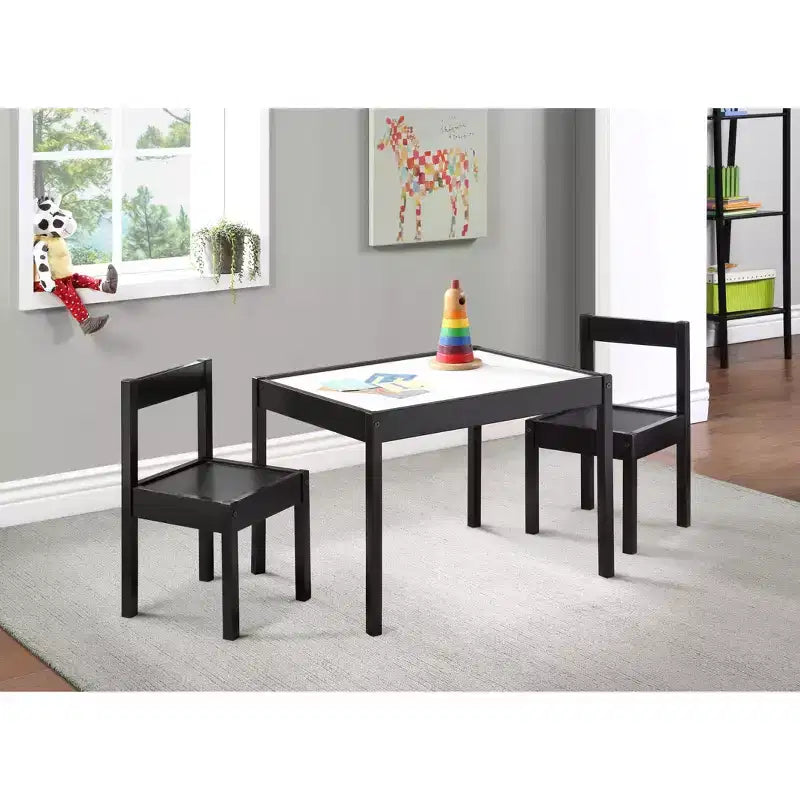 Etokfoks Ensemble Table et Deux Chaises Effaçables à Sec pour Enfants 3 Pièces Noir Construction en Bois Massif Zone de Jeu Créative pour Dessin et Devoirs