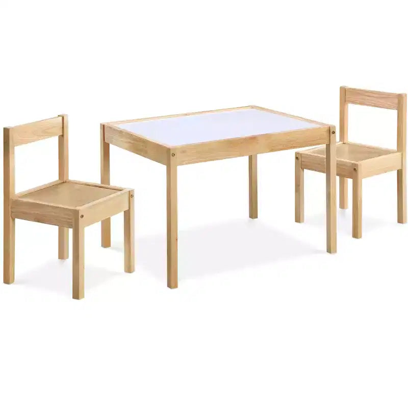 Etokfoks Ensemble de 3 pièces table et chaises pour enfants avec plateau effaçable à sec, bois massif, finition naturelle durable, inclut 2 chaises