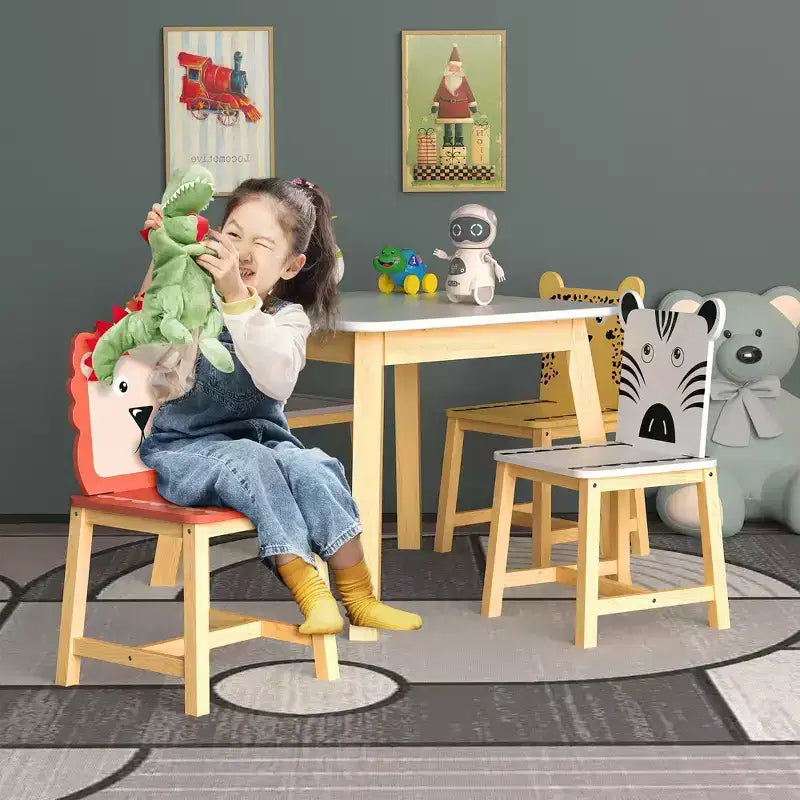 Etokfoks Ensemble Table et Chaises Enfant Blanc Bois Massif et MDF Table 60 x 60 x 50 cm 4 Chaises 30 x 30,7 x 54,5 cm