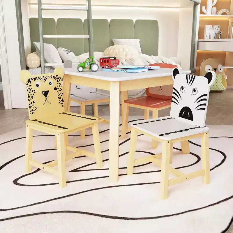 Etokfoks Ensemble Table et Chaises Enfant Blanc Bois Massif et MDF Table 60 x 60 x 50 cm 4 Chaises 30 x 30,7 x 54,5 cm