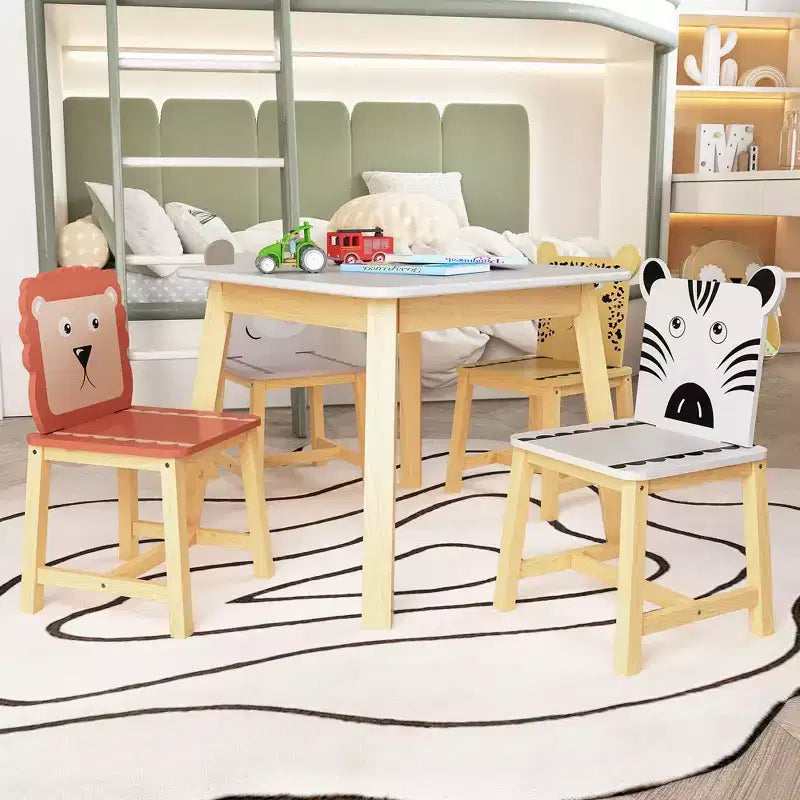 Etokfoks Ensemble Table et Chaises Enfant Blanc Bois Massif et MDF Table 60 x 60 x 50 cm 4 Chaises 30 x 30,7 x 54,5 cm