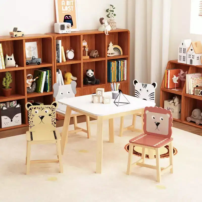 Etokfoks Ensemble Table et Chaises Enfant Blanc Bois Massif et MDF Table 60 x 60 x 50 cm 4 Chaises 30 x 30,7 x 54,5 cm