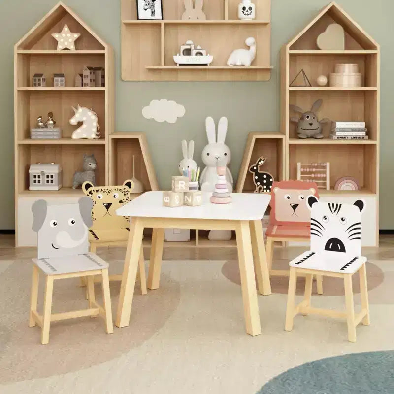 Etokfoks Ensemble Table et Chaises Enfant Blanc Bois Massif et MDF Table 60 x 60 x 50 cm 4 Chaises 30 x 30,7 x 54,5 cm