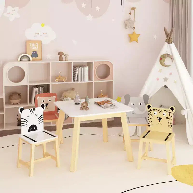 Etokfoks Ensemble Table et Chaises Enfant Blanc Bois Massif et MDF Table 60 x 60 x 50 cm 4 Chaises 30 x 30,7 x 54,5 cm