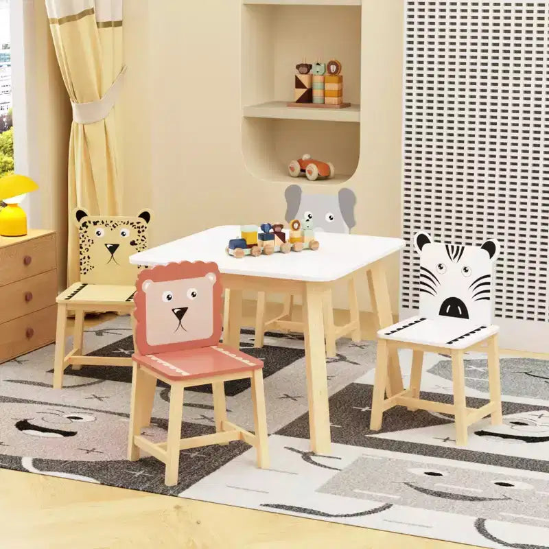 Etokfoks Ensemble Table et Chaises Enfant Blanc Bois Massif et MDF Table 60 x 60 x 50 cm 4 Chaises 30 x 30,7 x 54,5 cm