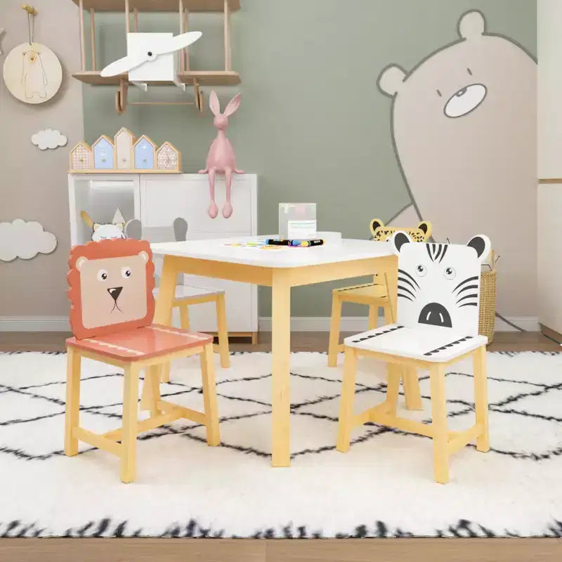 Etokfoks Ensemble Table et Chaises Enfant Blanc Bois Massif et MDF Table 60 x 60 x 50 cm 4 Chaises 30 x 30,7 x 54,5 cm