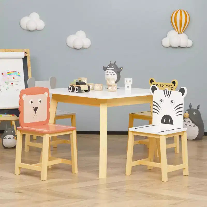 Etokfoks Ensemble Table et Chaises Enfant Blanc Bois Massif et MDF Table 60 x 60 x 50 cm 4 Chaises 30 x 30,7 x 54,5 cm