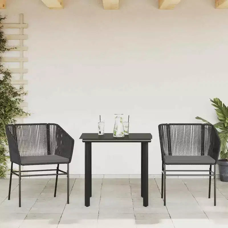 vidaXL Ensemble de salle à manger d'extérieur contemporain avec coussins, résine tressée, verre