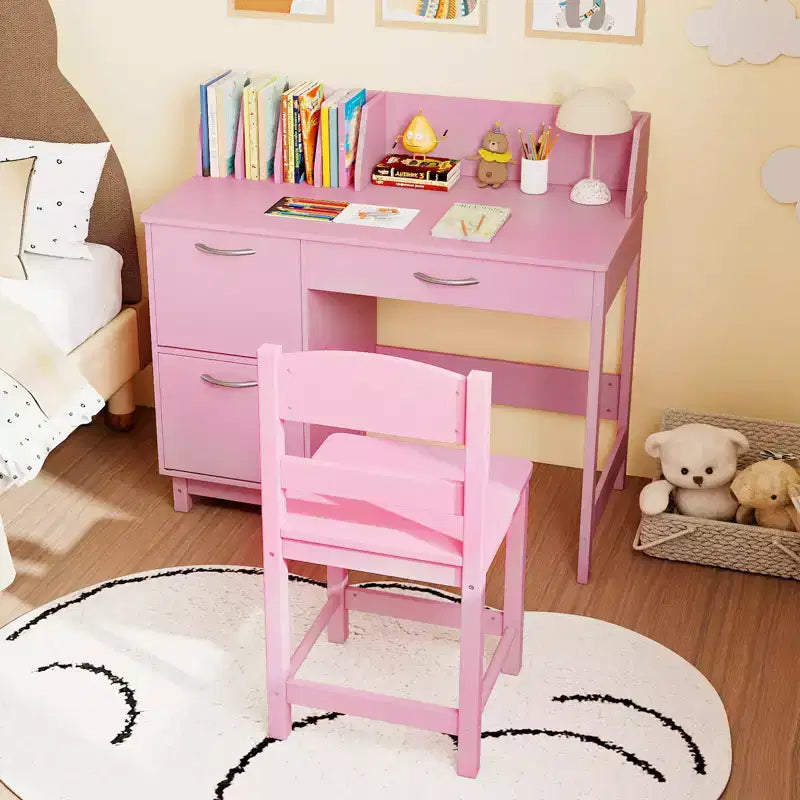 Costway Bureau et chaise d'étude pour enfants avec 2 armoires de rangement, tiroir et 4 trieurs de livres