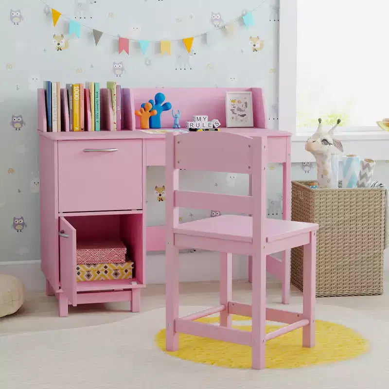 Costway Bureau et chaise d'étude pour enfants avec 2 armoires de rangement, tiroir et 4 trieurs de livres