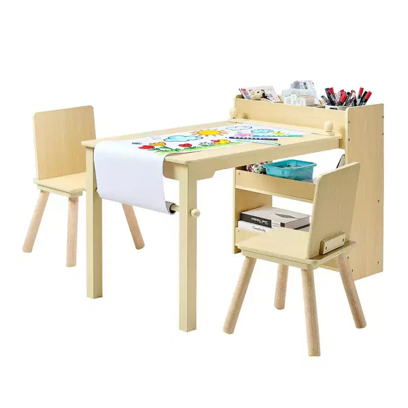 Kids Art Table and Chair Set with 3-Tier Storage Cabinet for Ages 2-8